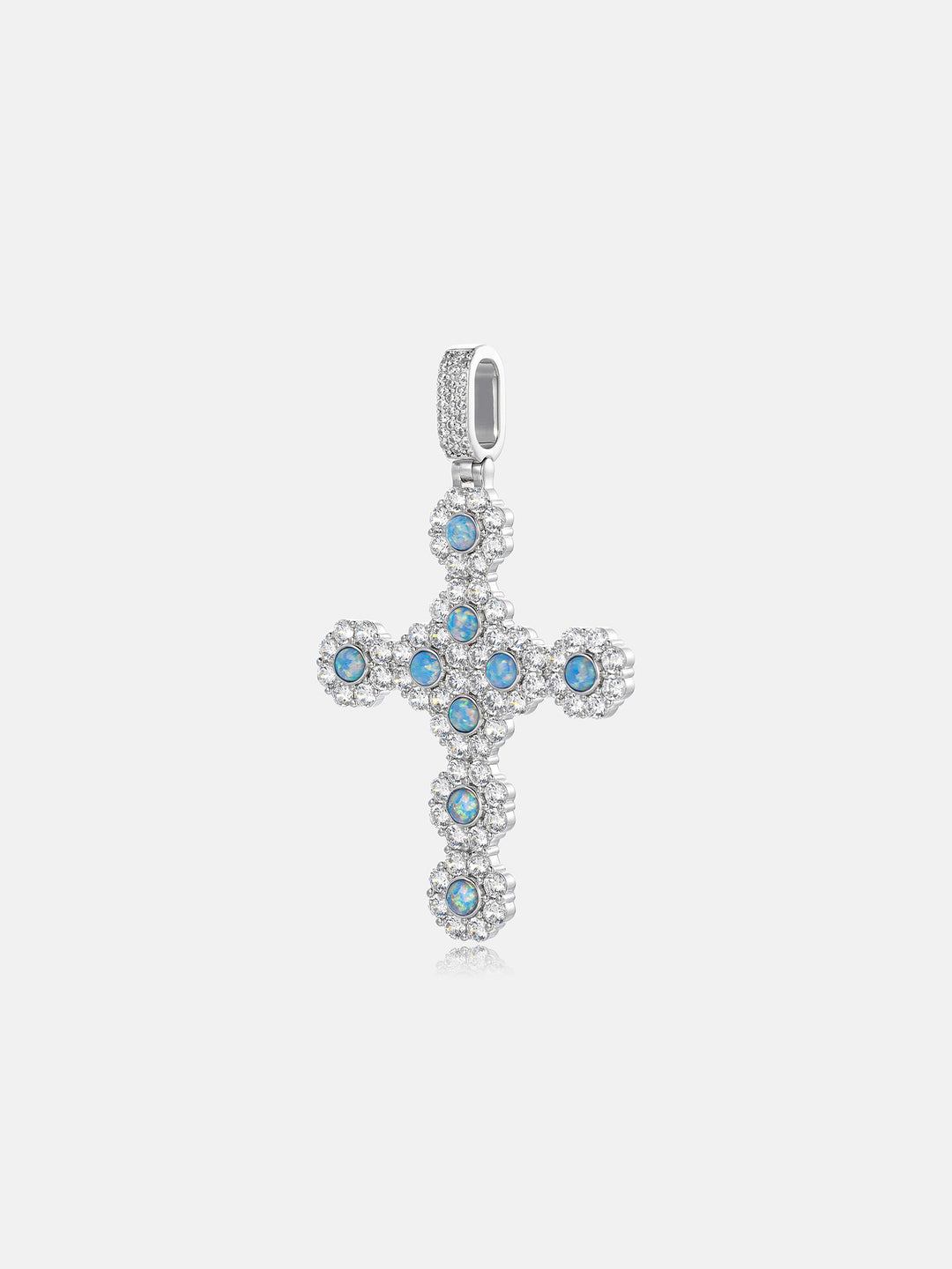 Opal Floral Cluster Moissanite Cross Pendant