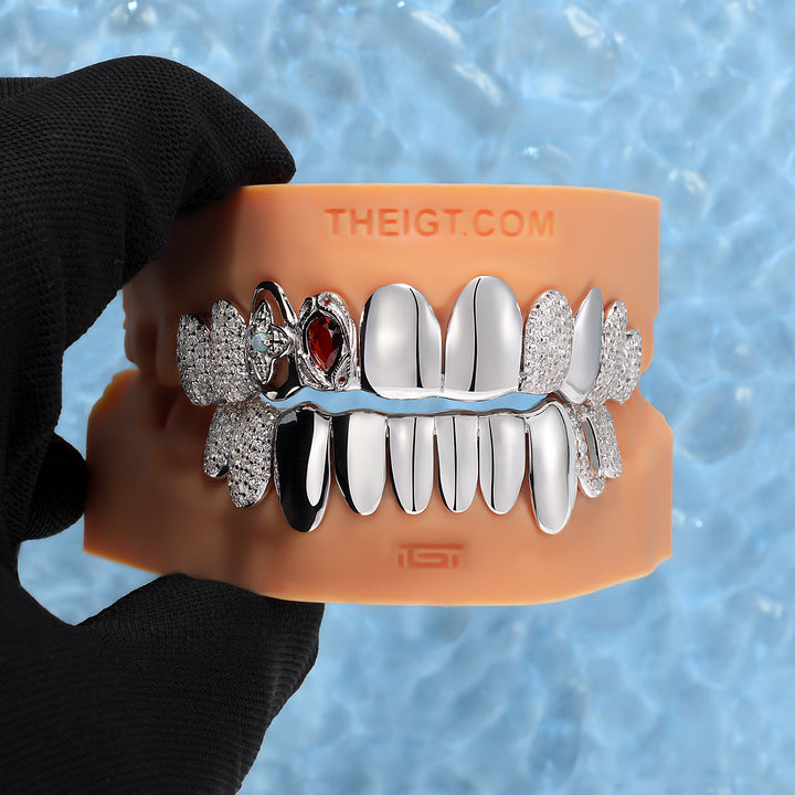 Opal Flower Cutout Snake Pavé Grillz