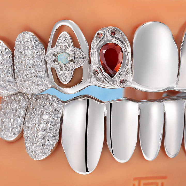 Opal Flower Cutout Snake Pavé Grillz