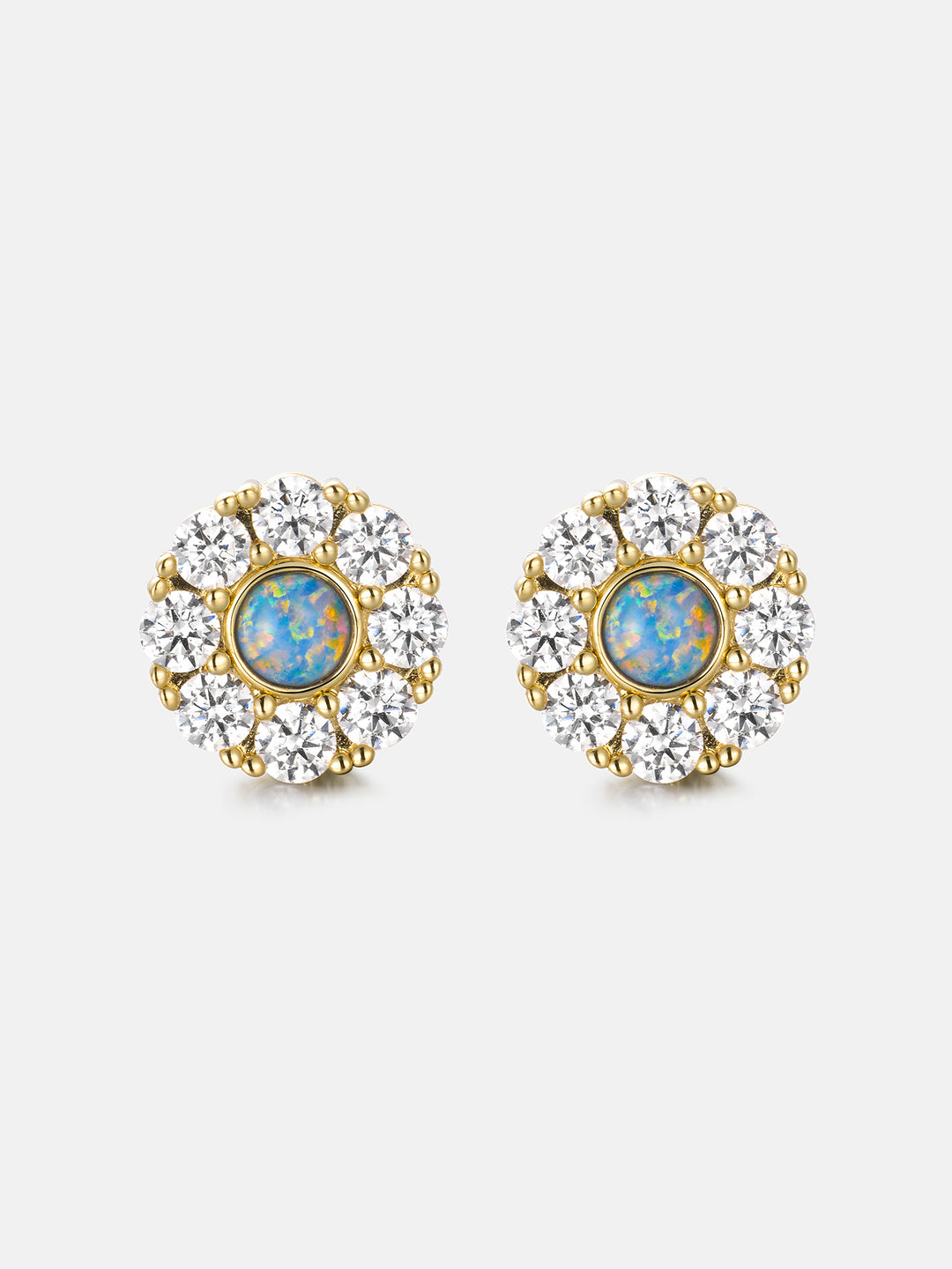 Opal Flower Moissanite Halo Stud Earrings