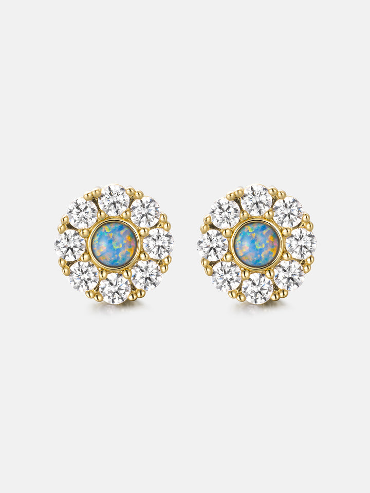 Opal Flower Moissanite Halo Stud Earrings