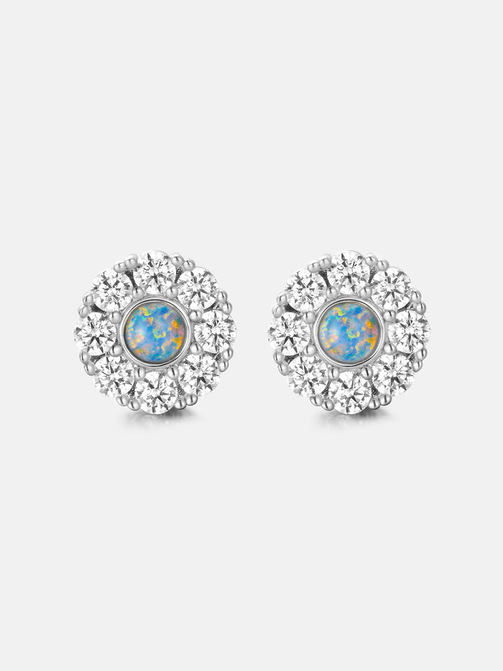 Opal Flower Moissanite Halo Stud Earrings