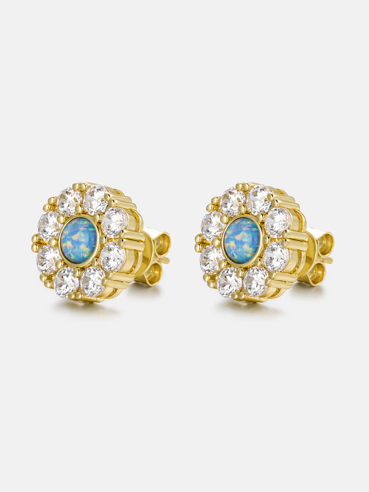 Opal Flower Moissanite Halo Stud Earrings