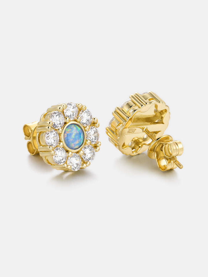 Opal Flower Moissanite Halo Stud Earrings