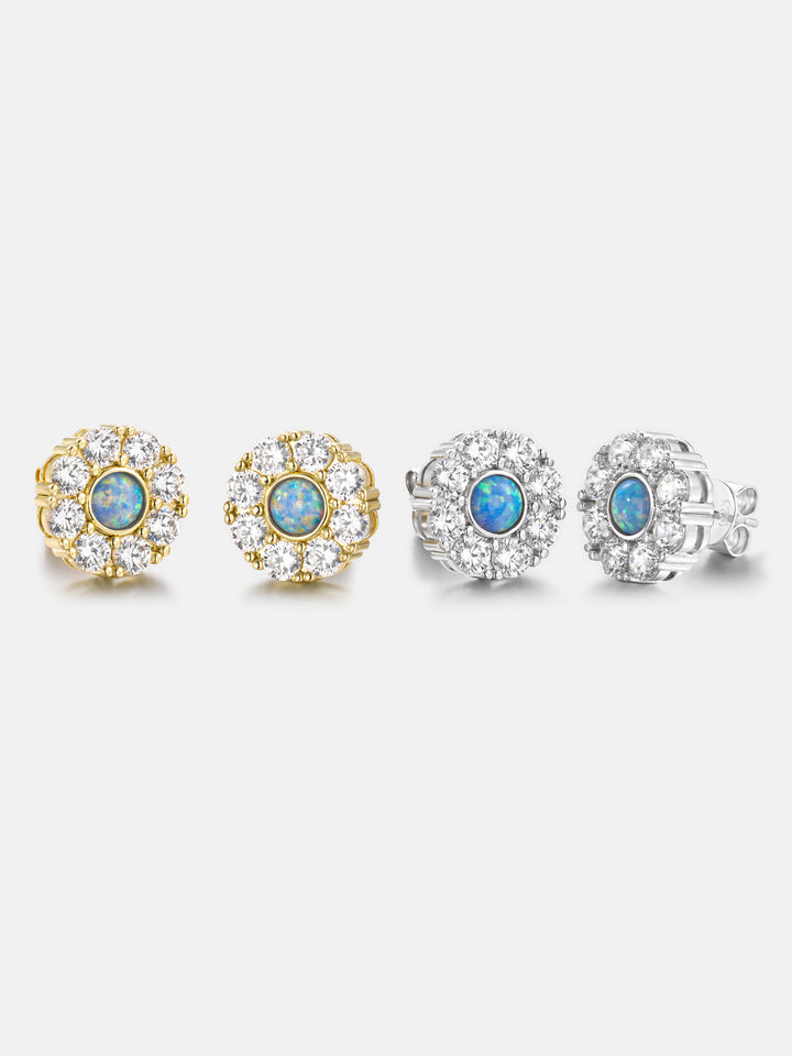 Opal Flower Moissanite Halo Stud Earrings