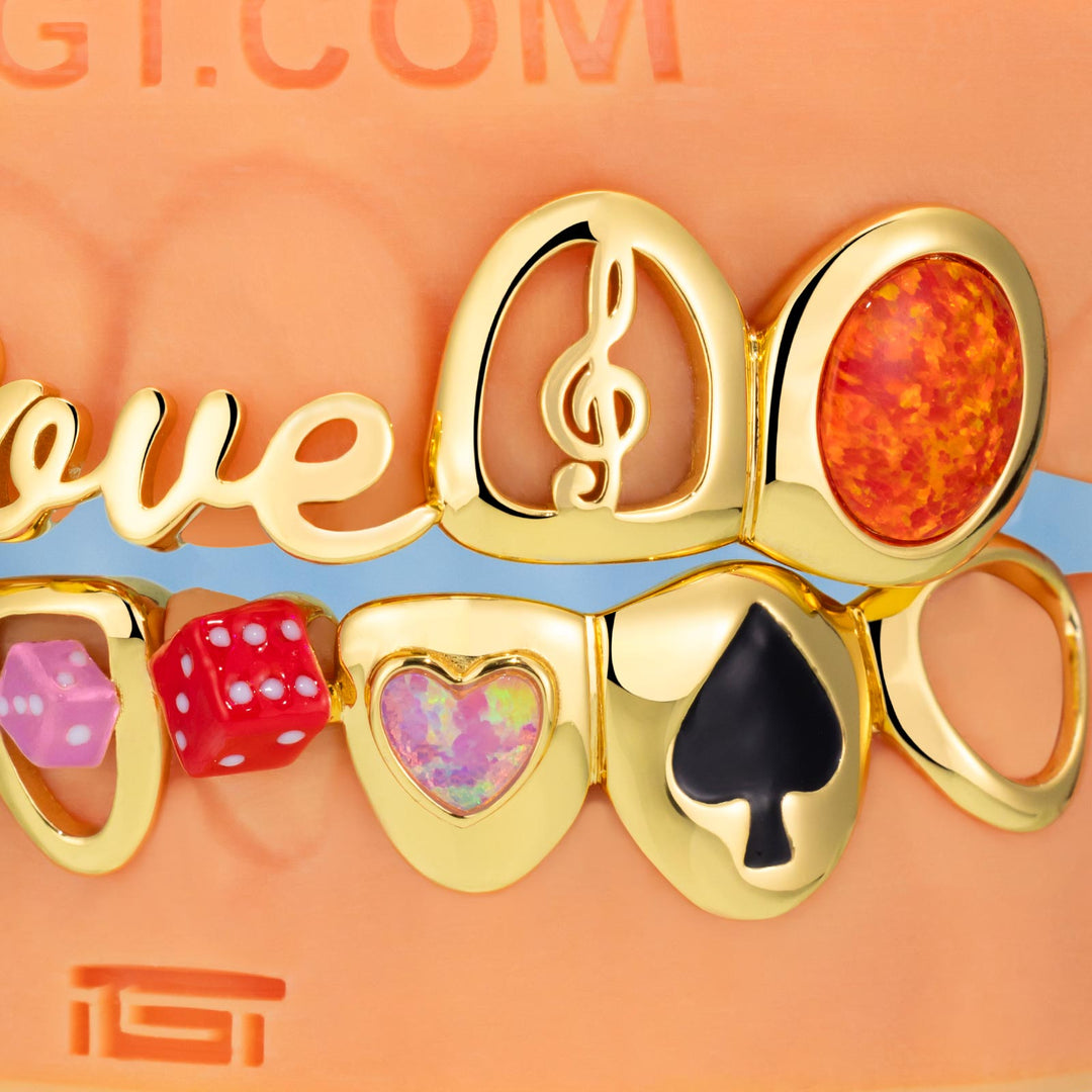 Opal Heart Dice Love Grillz