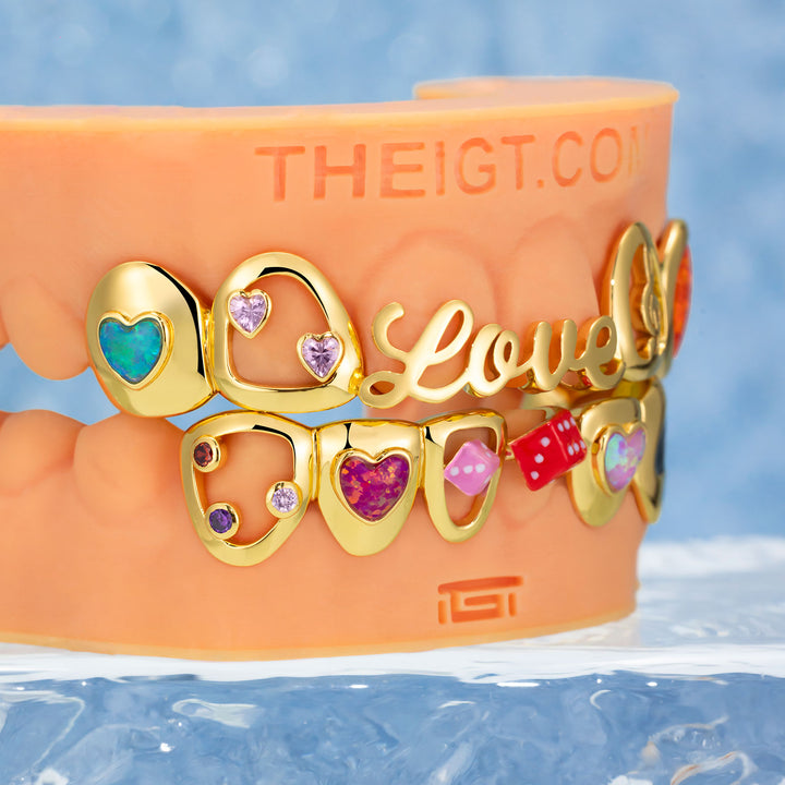 Opal Heart Dice Love Grillz