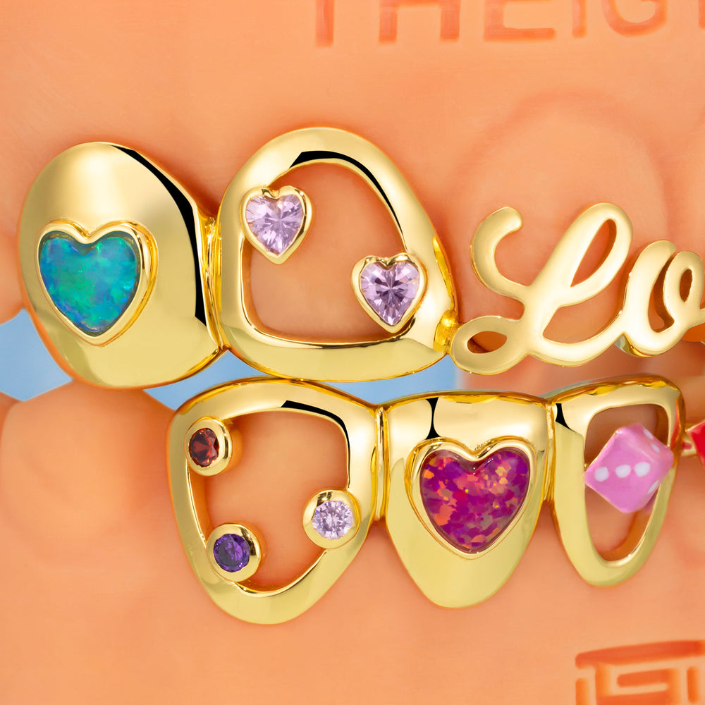 Opal Heart Dice Love Grillz