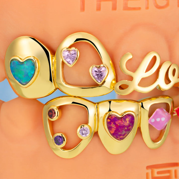 Opal Heart Dice Love Grillz