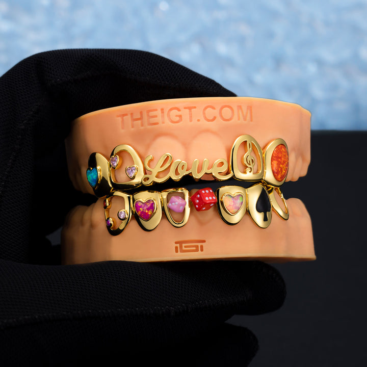 Opal Heart Dice Love Grillz