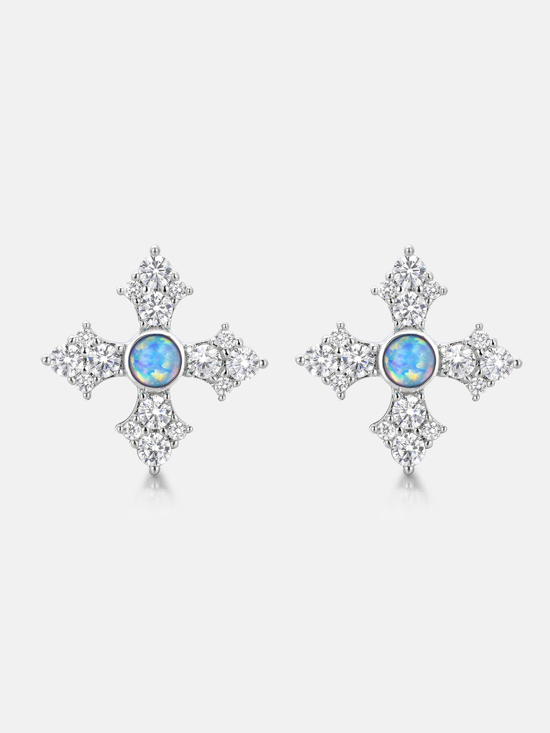 Opal Iced Cross Moissanite Stud Earrings