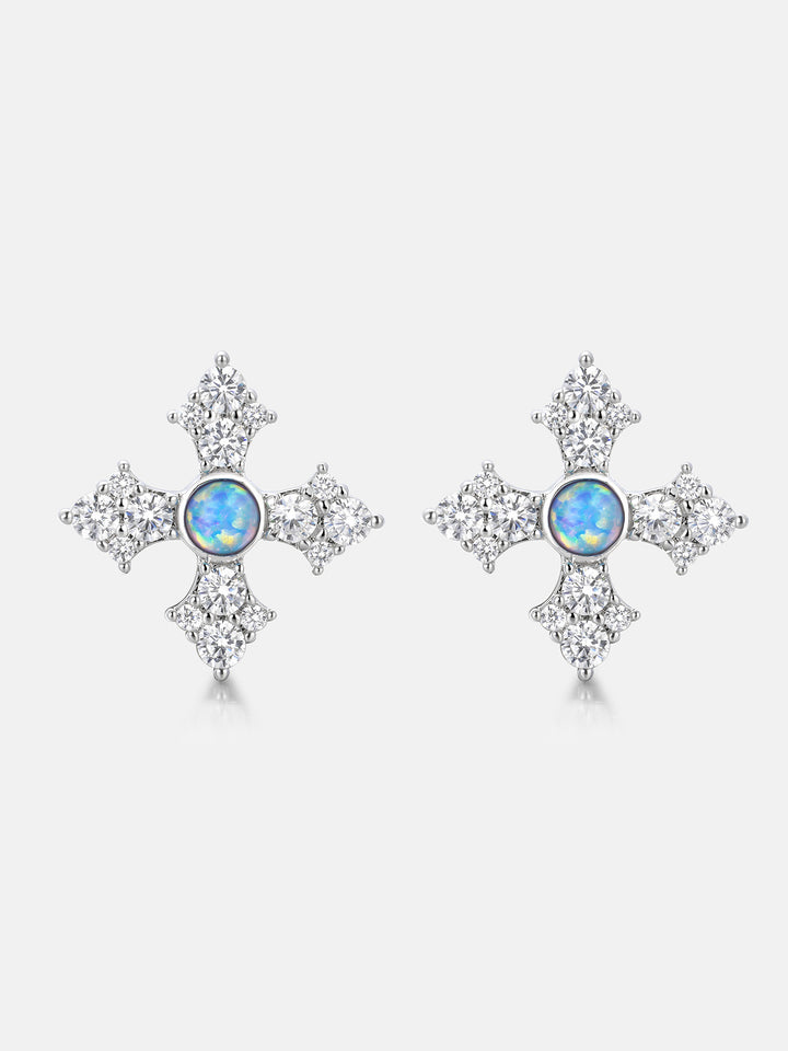 Opal Iced Cross Moissanite Stud Earrings