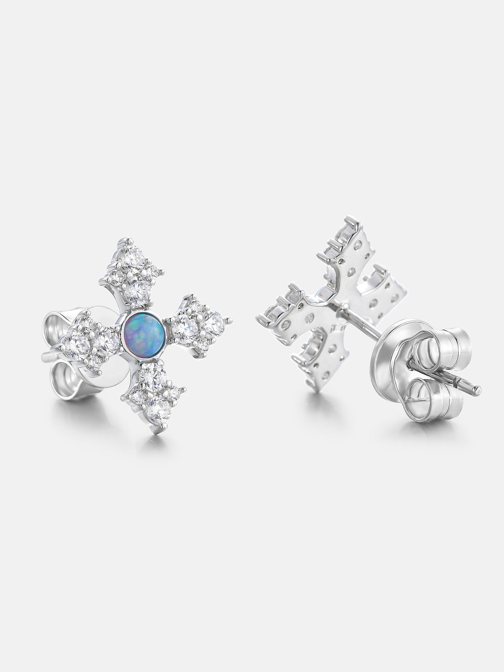 Opal Iced Cross Moissanite Stud Earrings