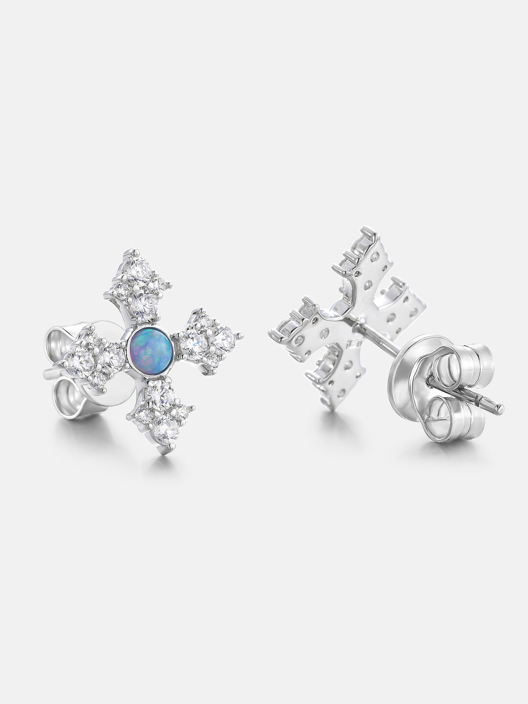 Opal Iced Cross Moissanite Stud Earrings