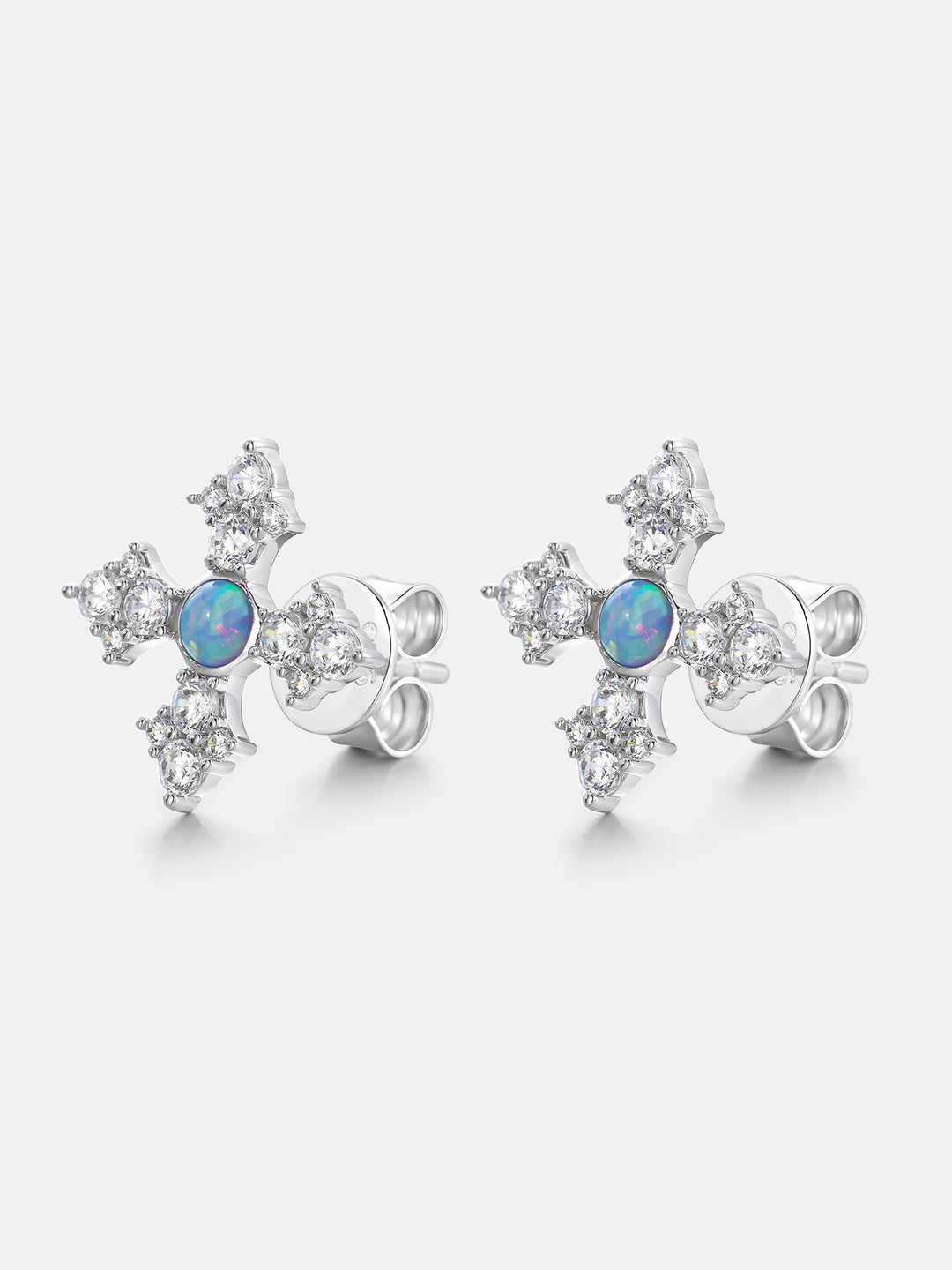 Opal Iced Cross Moissanite Stud Earrings