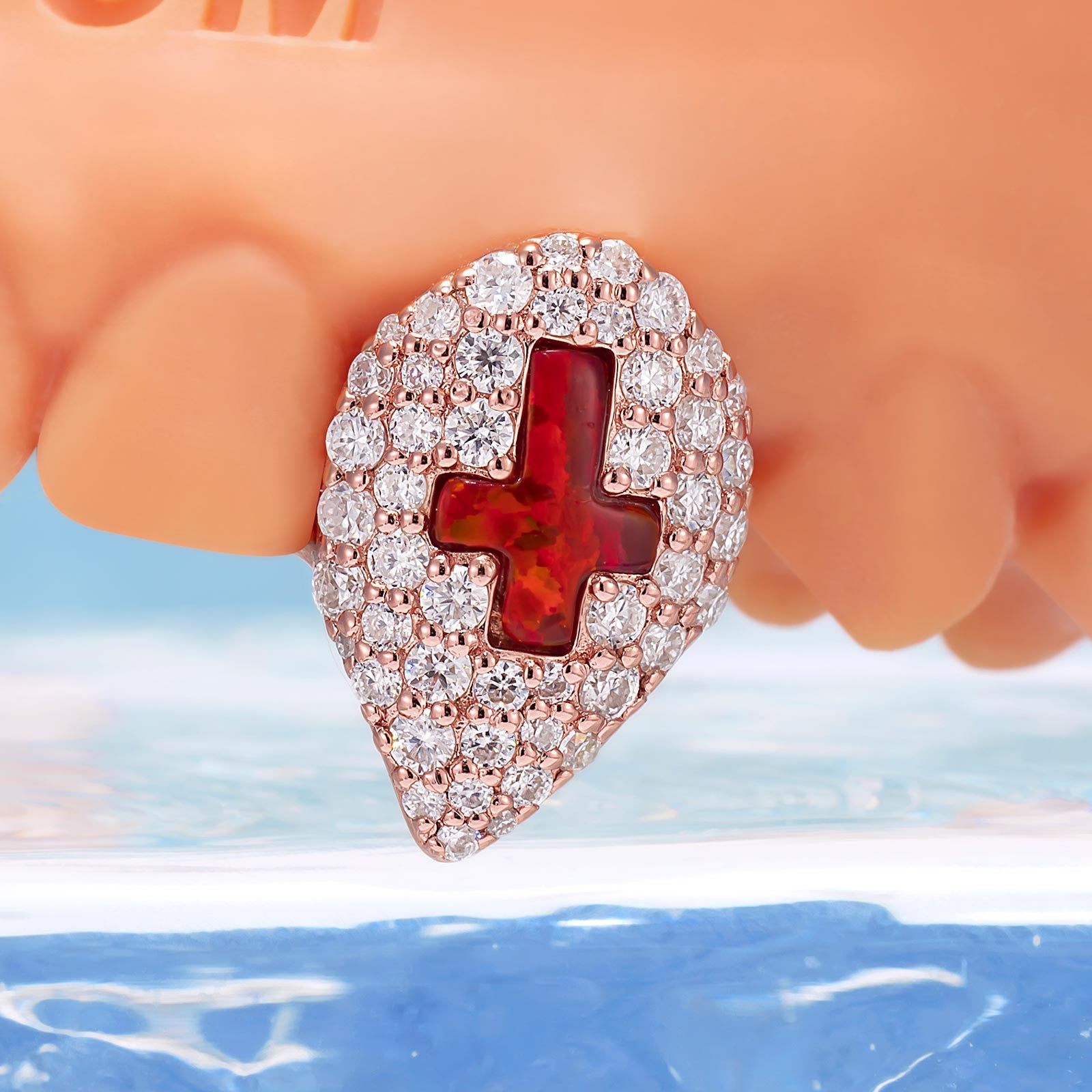 Opal Inverted Cross Tooth Caps - Moissanite Grillz | ICEGIANT