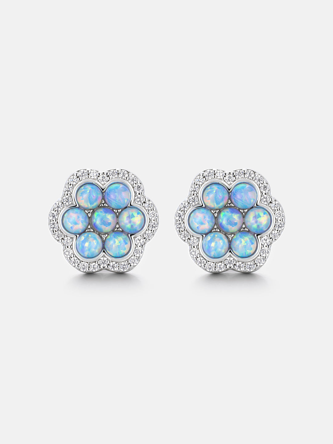 Opal Pave Cluster Moissanite Halo Earrings