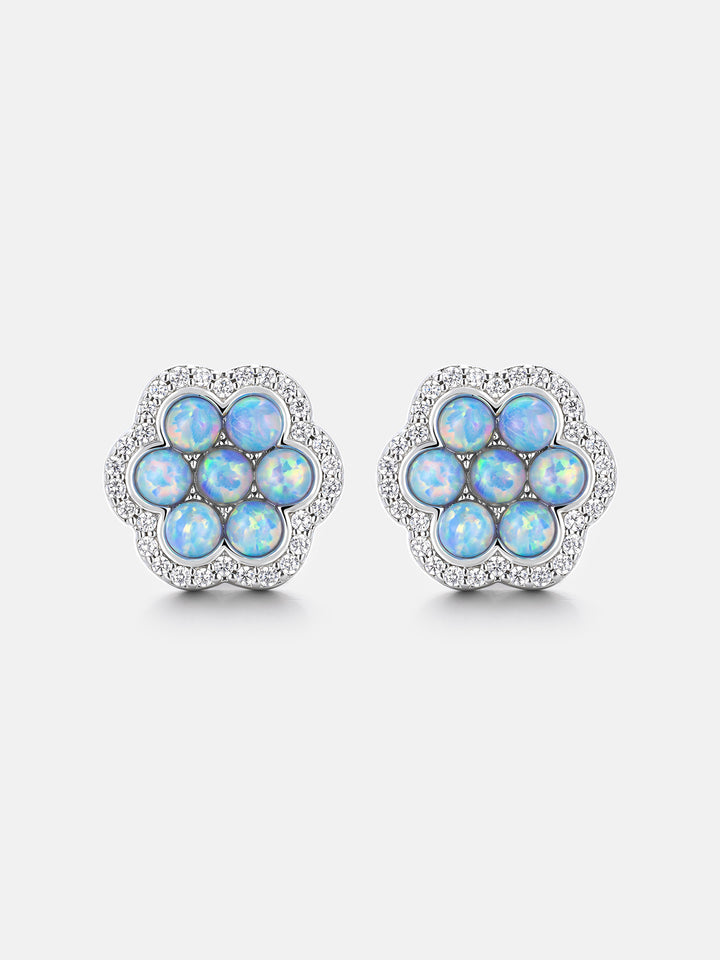 Opal Pave Cluster Moissanite Halo Earrings