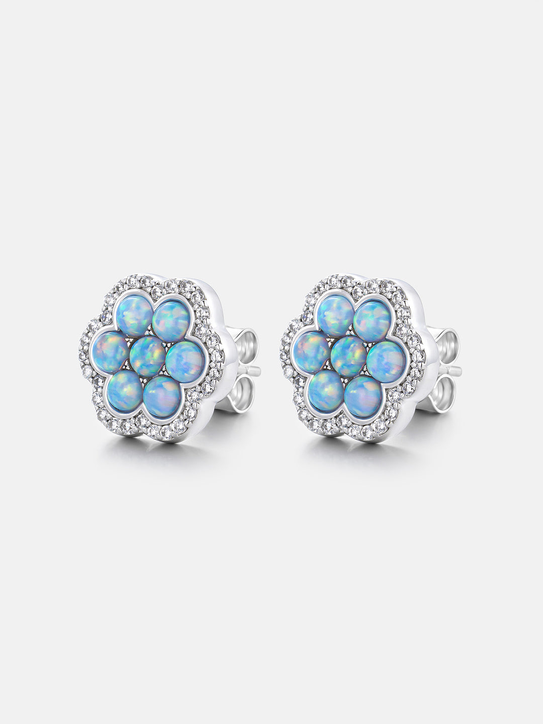 Opal Pave Cluster Moissanite Halo Earrings