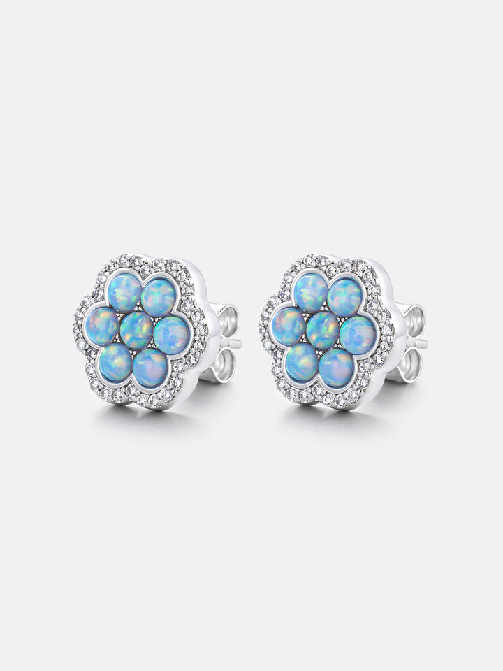 Opal Pave Cluster Moissanite Halo Earrings