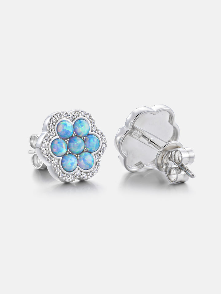 Opal Pave Cluster Moissanite Halo Earrings