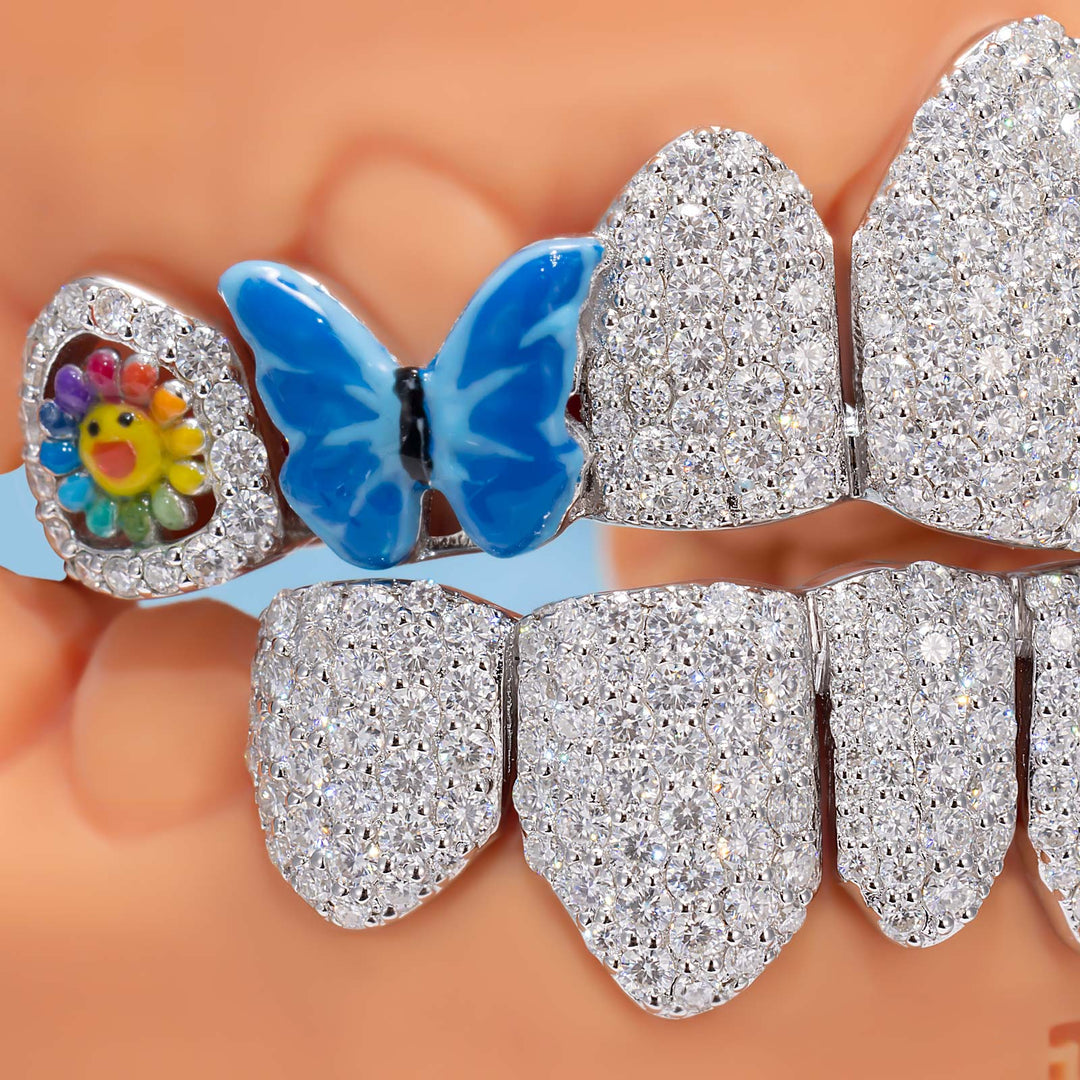 Opal Puzzle Butterfly Kitty Iced Out Grillz