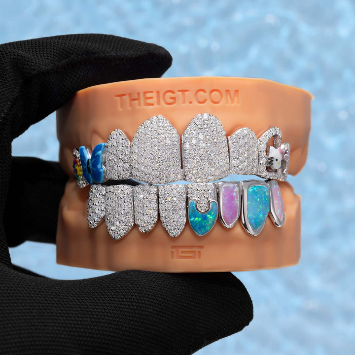 Opal Puzzle Butterfly Kitty Iced Out Grillz