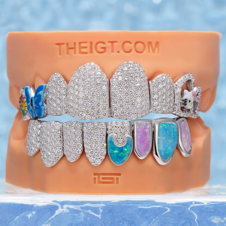 Opal Puzzle Butterfly Kitty Iced Out Grillz