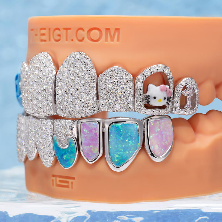 Opal Puzzle Butterfly Kitty Iced Out Grillz