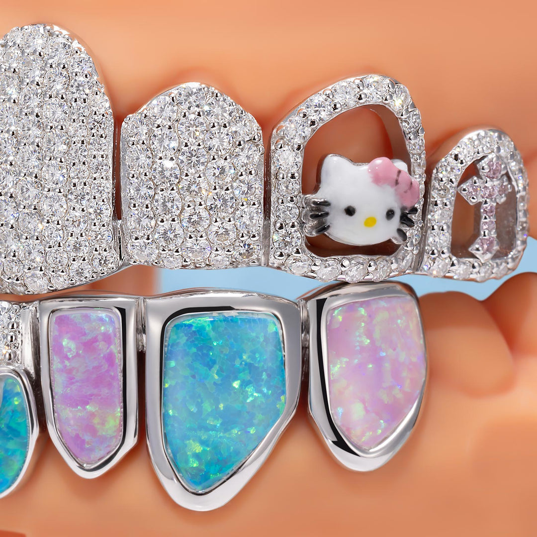 Opal Puzzle Butterfly Kitty Iced Out Grillz