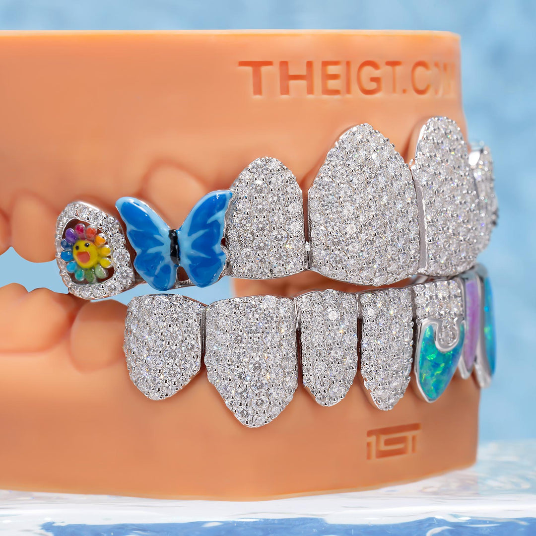 Opal Puzzle Butterfly Kitty Iced Out Grillz
