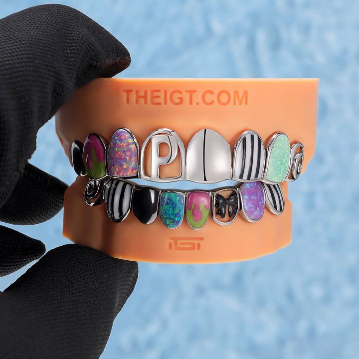 Opal Puzzle Enamel Script Solid Grillz