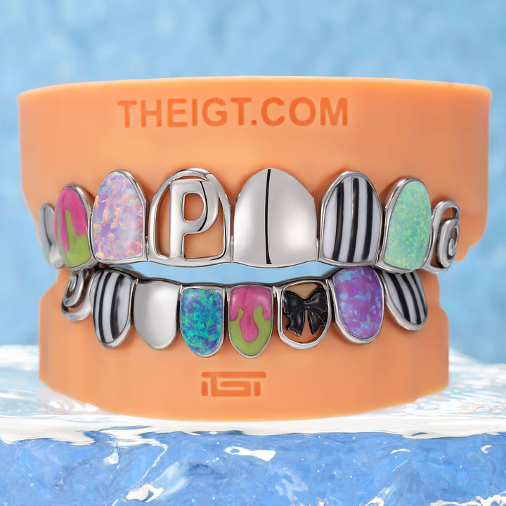Opal Puzzle Enamel Script Solid Grillz