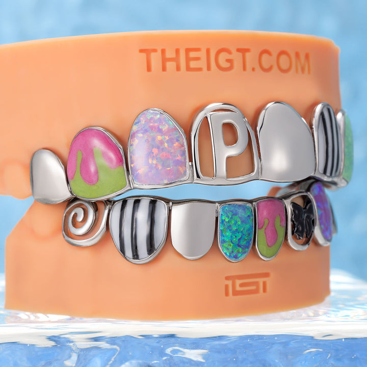 Opal Puzzle Enamel Script Solid Grillz