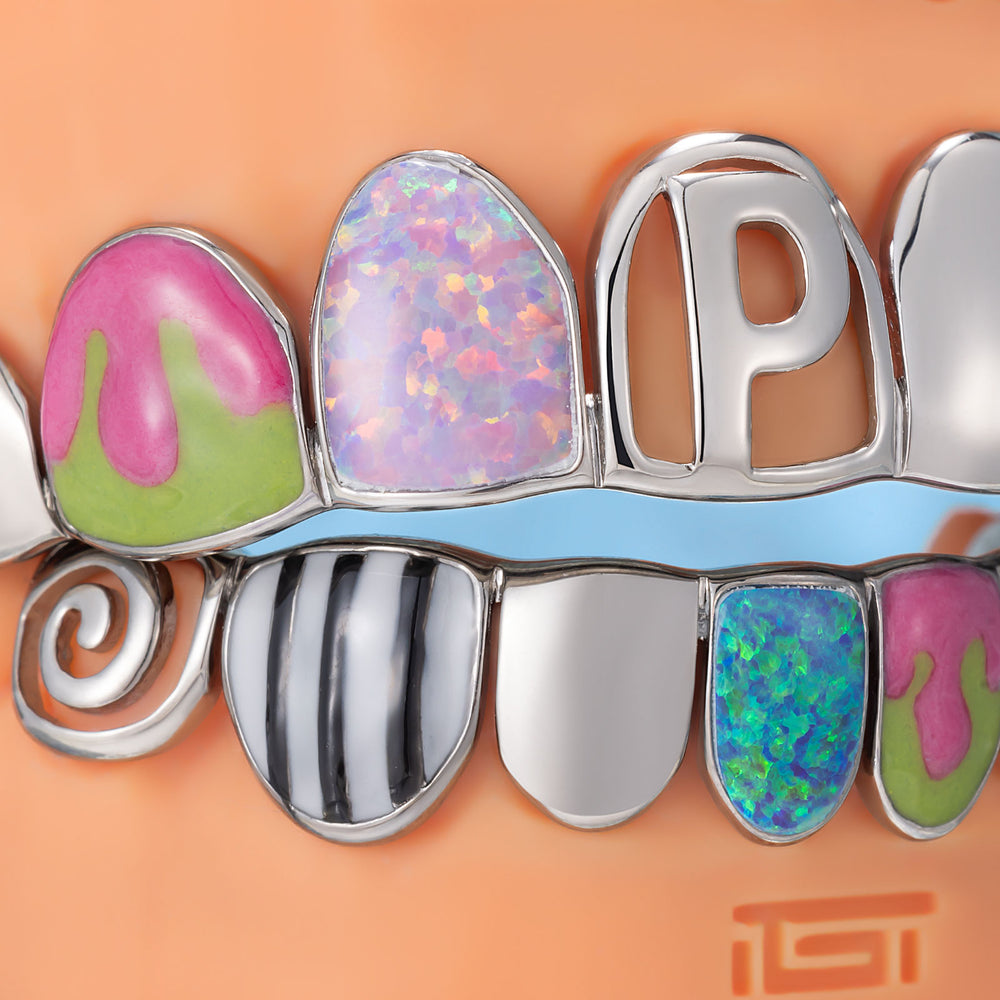 Opal Puzzle Enamel Script Solid Grillz