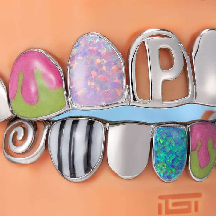 Opal Puzzle Enamel Script Solid Grillz