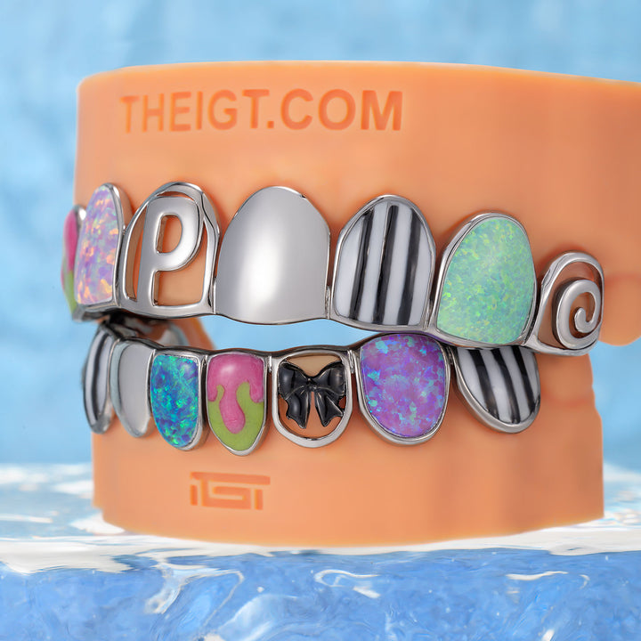 Opal Puzzle Enamel Script Solid Grillz
