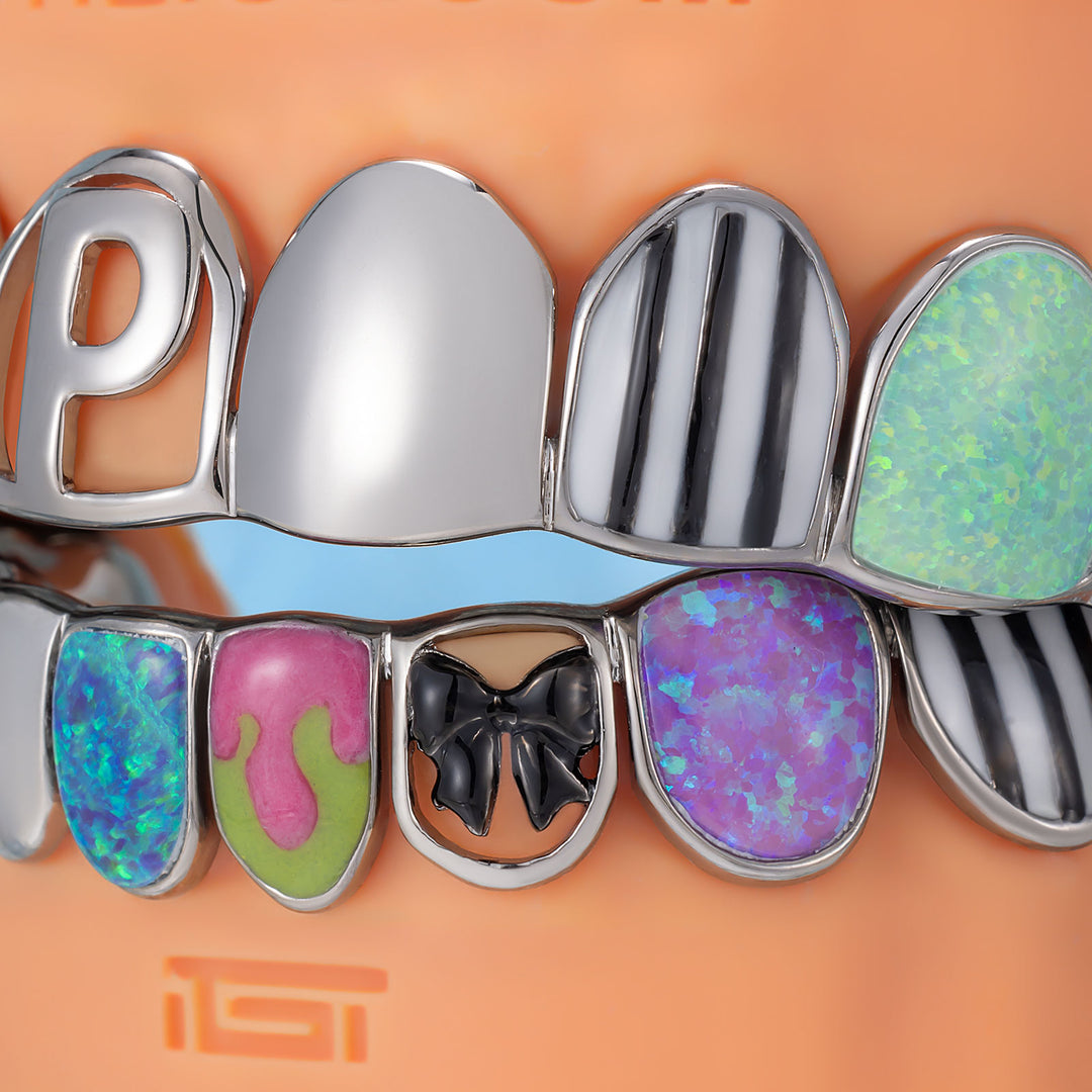Opal Puzzle Enamel Script Solid Grillz
