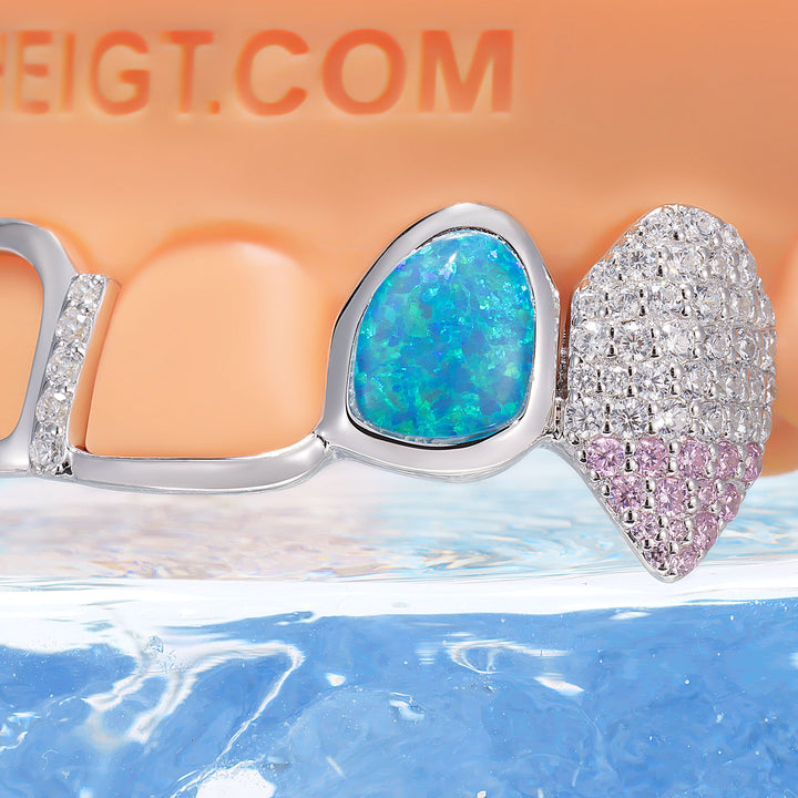 Opal Rose Pink Gem Open Face Bar Grillz - ICEGIANT