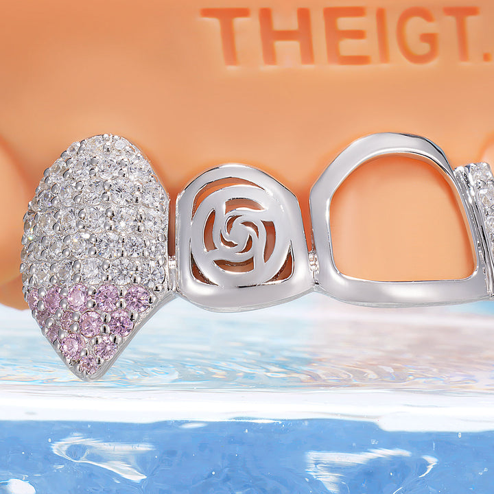 Opal Rose Pink Gem Open Face Bar Grillz - ICEGIANT