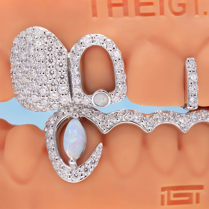 Opal & Cross Spacer With Curved Diamond Bar Grillz