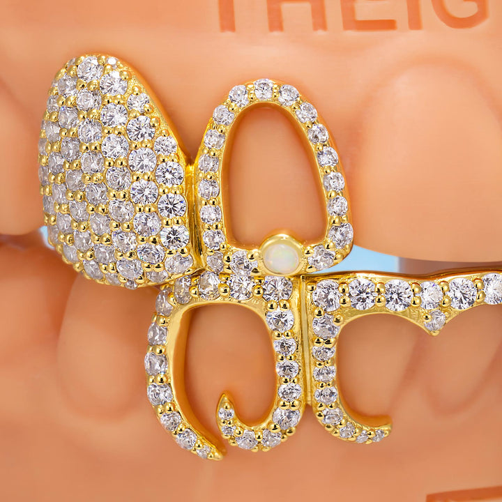 Opal & Cross Spacer With Curved Diamond Bar Grillz