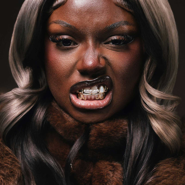 Opal & Cross Spacer With Curved Diamond Bar Grillz