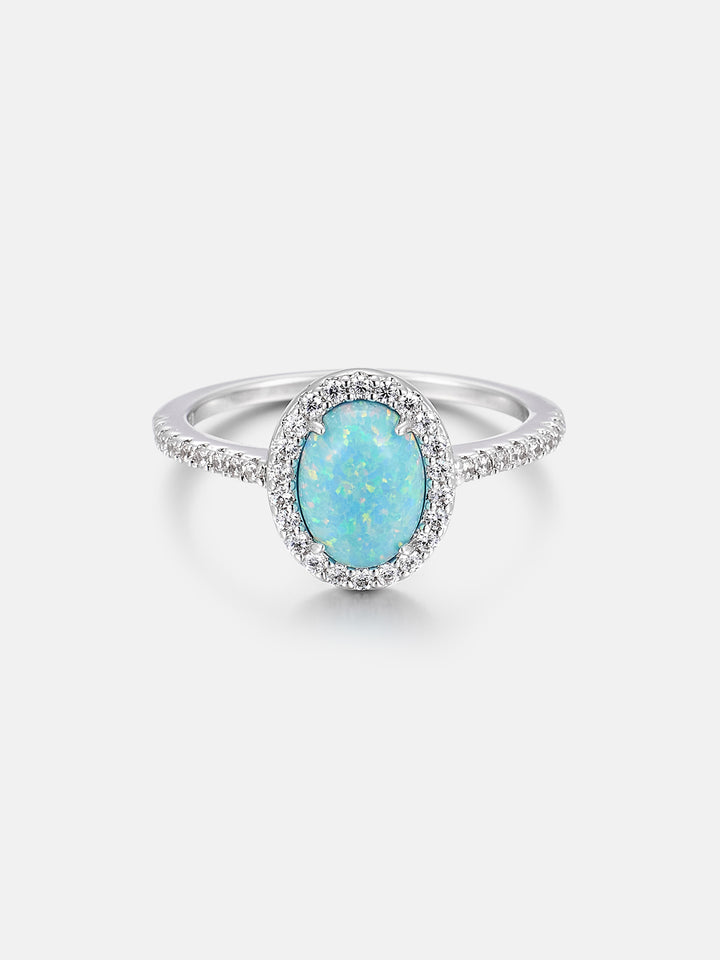 Opal & Moissanite Halo Oval Rings