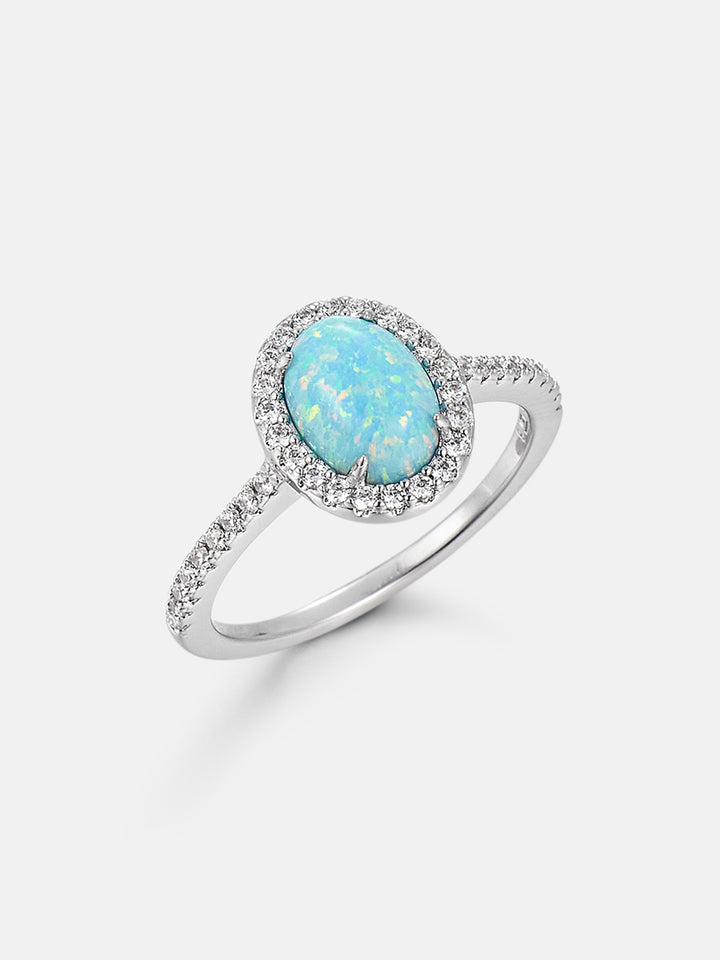 Opal & Moissanite Halo Oval Rings