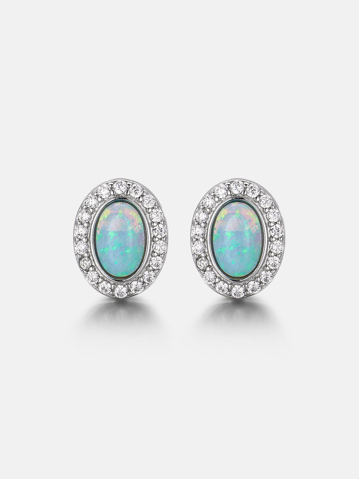 Opal & Moissanite Oval Cluster Stud Earrings