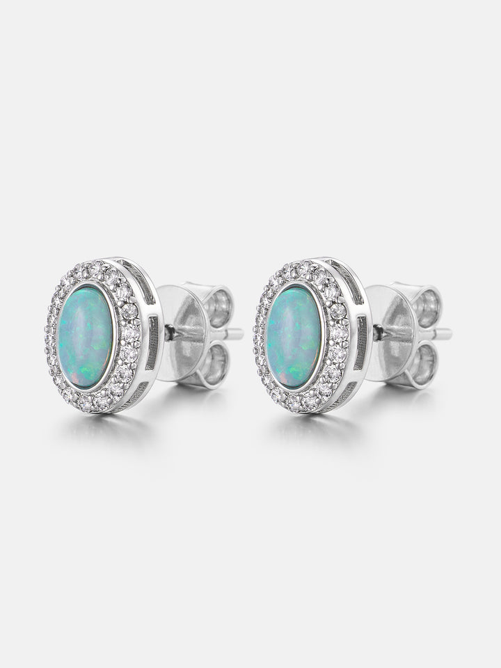 Opal & Moissanite Oval Cluster Stud Earrings