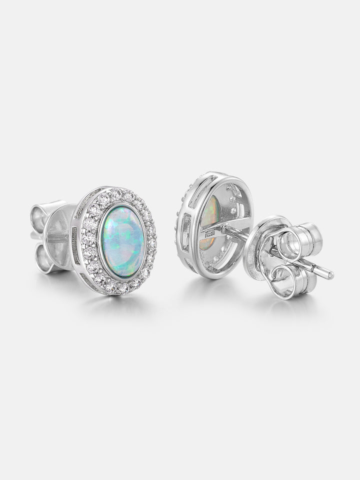 Opal & Moissanite Oval Cluster Stud Earrings