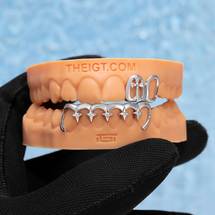 Open Face Gothic Cross & Star Drip Bar Grillz