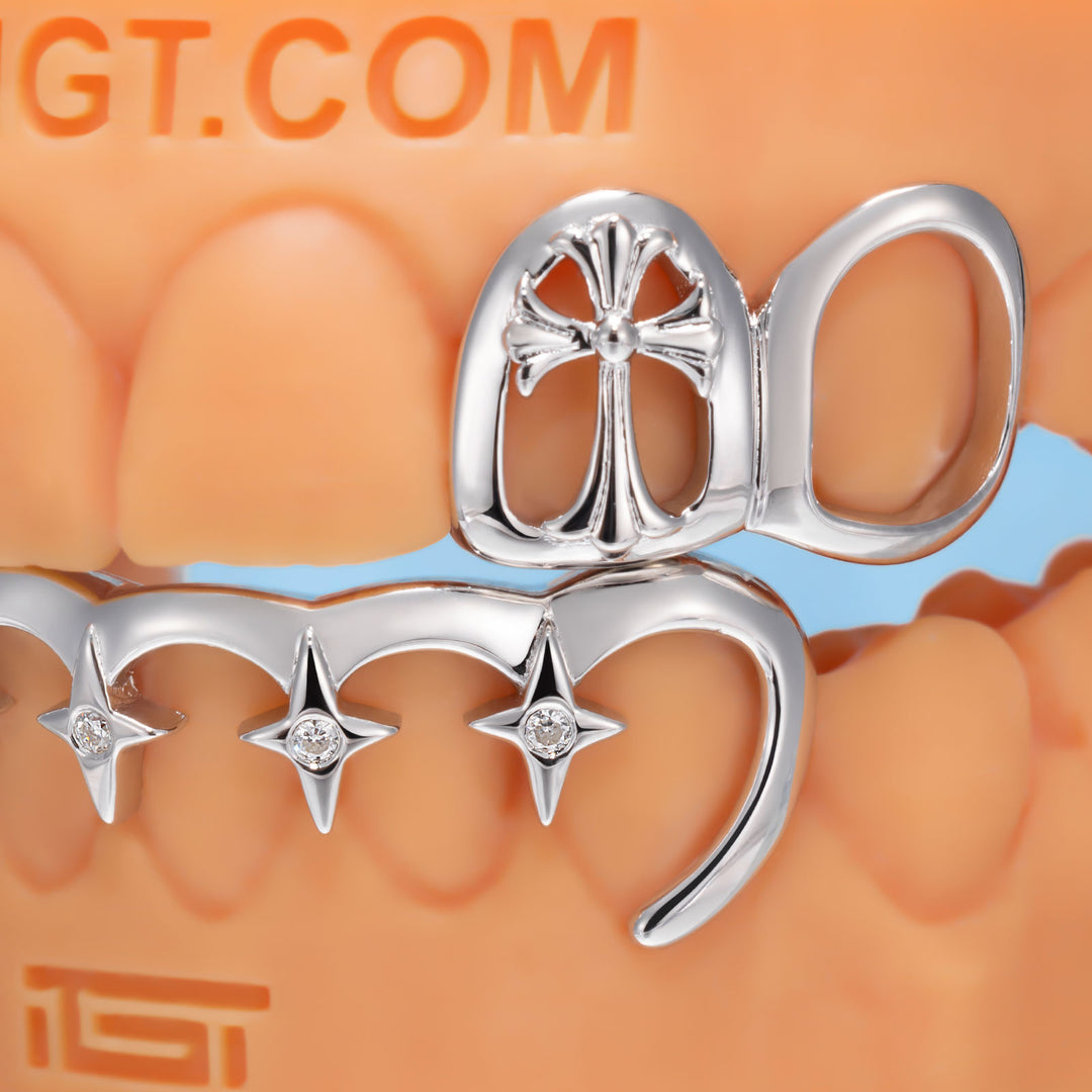 Open Face Gothic Cross & Star Drip Bar Grillz